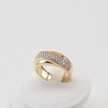 ANELLO FASCIA ORO GIALLO E BIANCO CON PAVE' ZIRCONI