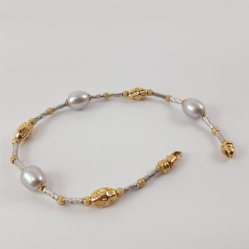 BRACCIALE DONNA IN ORO CON PERLE GRIGIE COLTIVATE