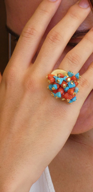 ANELLO CORALLO E TURCHESE
