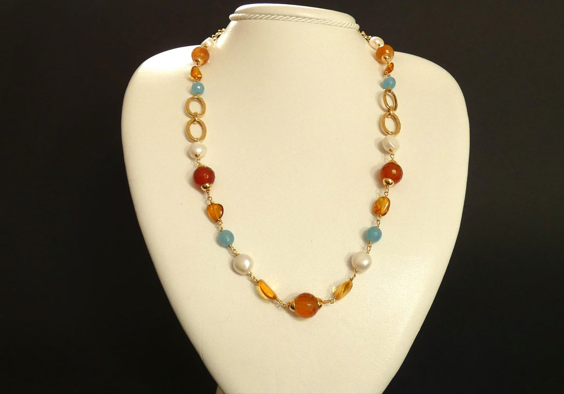 COLLANA CON AGATA E PERLE